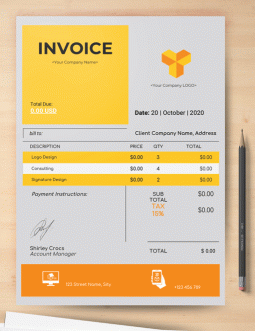 Yellow and Orange Company Invoice - free Google Docs Template - 151