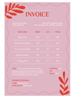 Pink with Red Wedding Invoice - free Google Docs Template - 3229