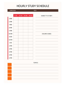 Hourly Study Schedule - free Google Docs Template - 4126