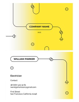 Yellow Electrician Business Card - free Google Docs Template - 3396