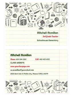 Light Teacher Business Card - free Google Docs Template - 3678