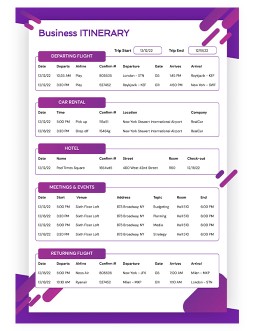 Lilac Business Itinerary - free Google Docs Template - 3797