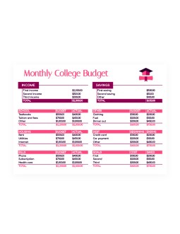 Magenta Monthly College Budget - free Google Docs Template - 2786