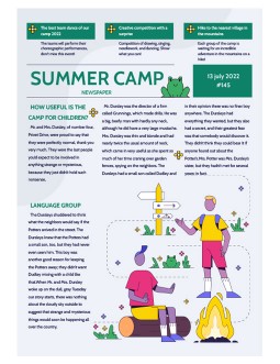 Cartoon Summer Camp Newspaper - free Google Docs Template - 2834