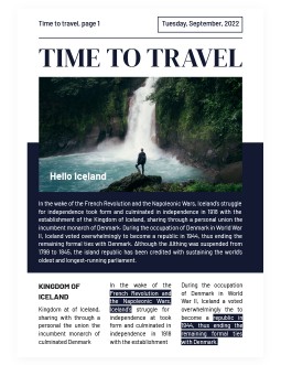 Travel Elegant Newspaper - free Google Docs Template - 3366