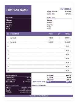 Purple Business Invoice - free Google Docs Template - 1350