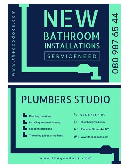 Bright Plumbers Business Card - free Google Docs Template - 3662