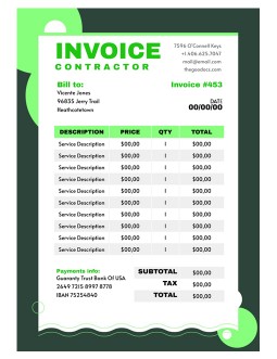 Green Contractor Invoice - free Google Docs Template - 3501