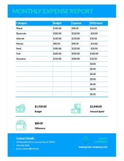 Simple Business Monthly Expense Report - free Google Docs Template - 2560
