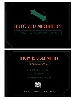 Black Mechanic Business Card - free Google Docs Template - 3578
