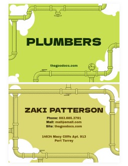 Bright Green Plumbers Business Card - free Google Docs Template - 3439