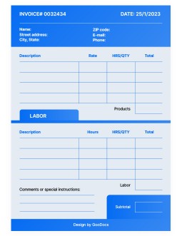 Stylish Blue Invoice Contractor - free Google Docs Template - 3968