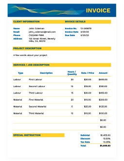 Yellow and Blue Sheet Invoice - free Google Docs Template - 2663