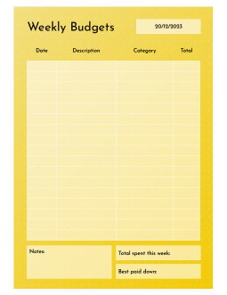 Yellow Weekly Budgets - free Google Docs Template - 4143