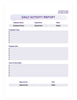 Light Purple Daily Activity Report - free Google Docs Template - 734
