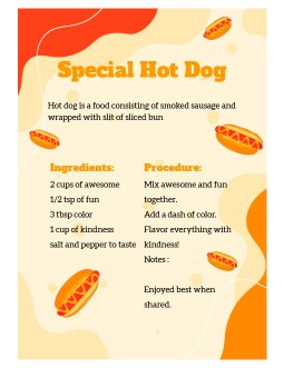 Hot Dog Recipe Card - free Google Docs Template - 3374