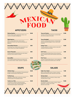 Mexican Food Restaurant Menu - free Google Docs Template - 2827